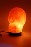 Handgemaakte Skull Sculptuur Himalaya Zoutlamp – 22 cm – 2 KG – Dimfunctie – Acaciahouten Voet – Sfeerlamp