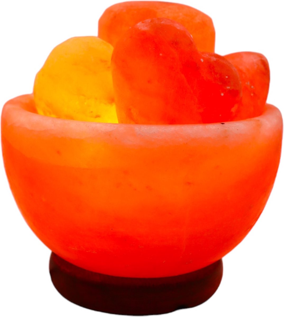 Zoutlamp – Schaal met Hartvormige Stenen – Met Dimmer & E14 Lamp – Uniek Cadeau
