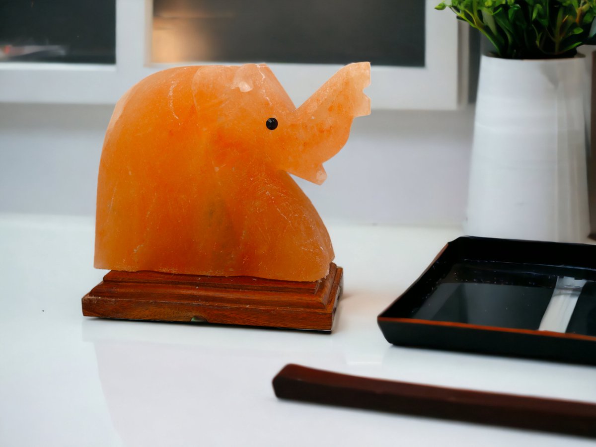 Himalaya Zoutlamp USB – Olifant Vorm – Ca. 10cm – Handgemaakt – LED Tafellamp