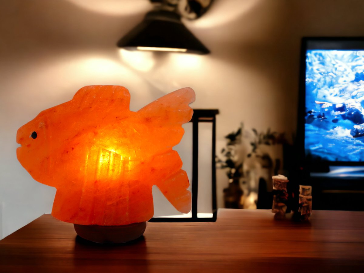 Handgemaakte Fish Sculptuur Himalaya Zoutlamp – 15 cm – 3 KG – Dimfunctie