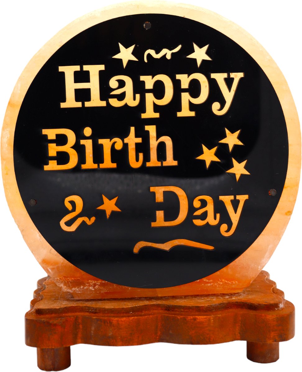 Himalaya Zoutlamp – Happy Birthday Edition – Handgemaakt – 20 cm