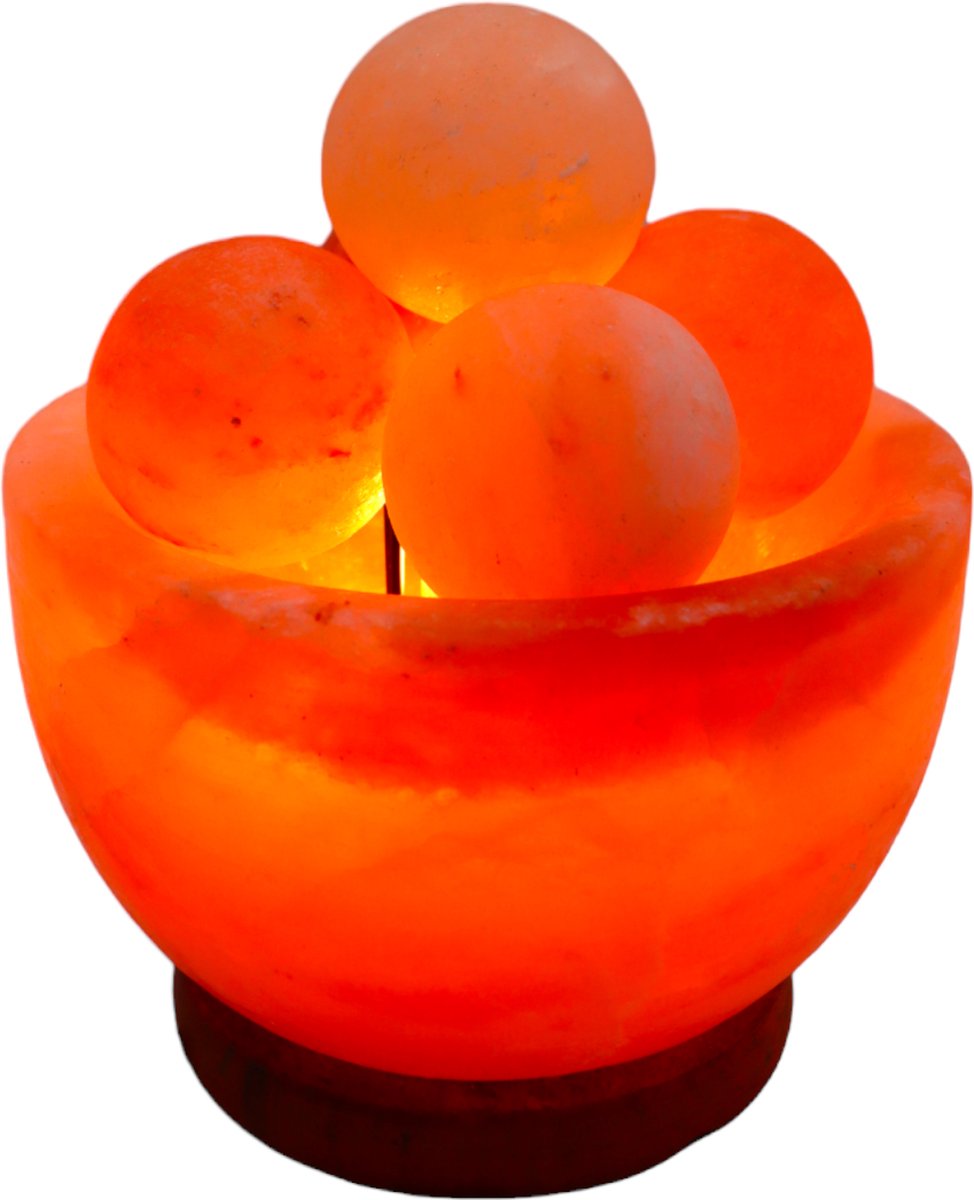 Himalaya Zoutlamp – Schaal met 5 Massageballen – Handgemaakt