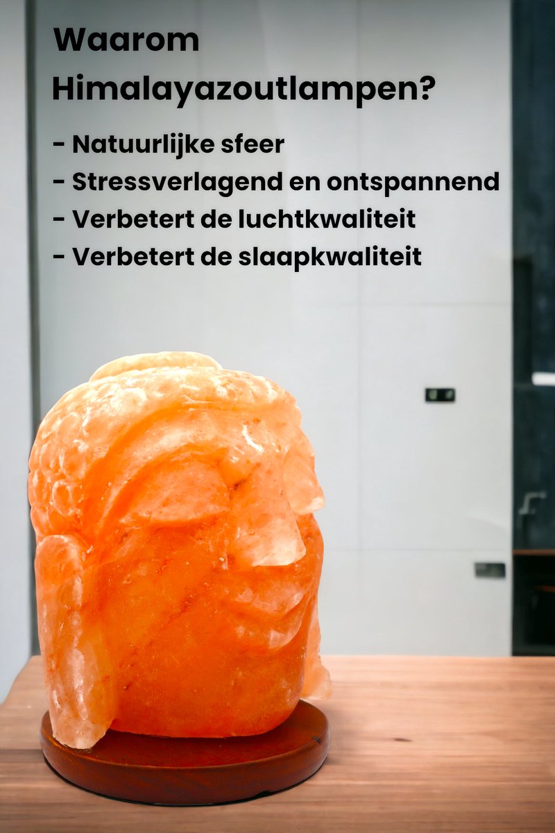 Detail van de Buddha Head Himalaya zoutlamp met zachte gloed