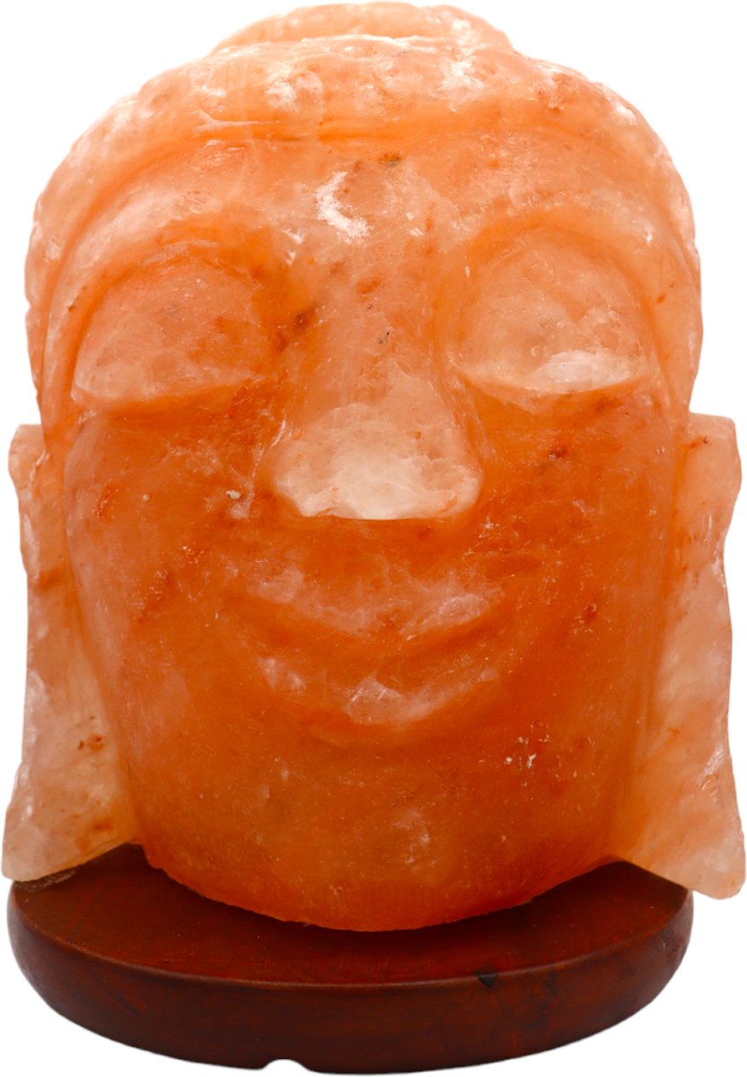 Detail van de Buddha Head Himalaya zoutlamp met zachte gloed