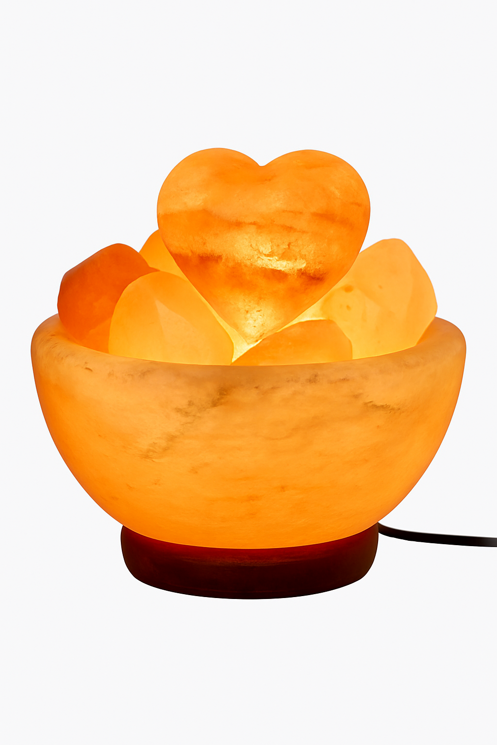 Zoutlamp – Schaal met Hartvormige Stenen – Met Dimmer & E14 Lamp – Uniek Cadeau