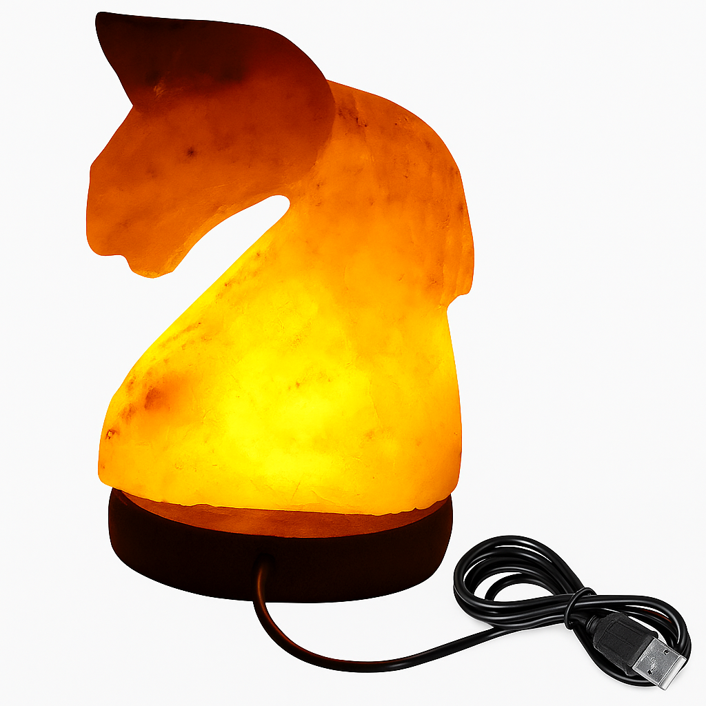 Himalaya Zoutlamp USB – Paard Vorm – Ca. 10cm – Handgemaakt – LED Tafellamp