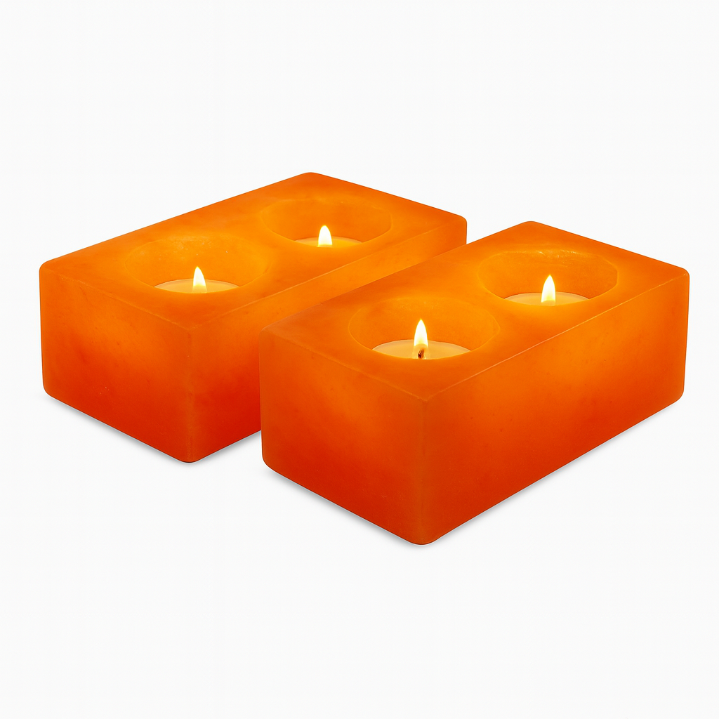 Himalaya Zoutsteen Waxinelichthouders – Set van 2, Voor 2 Waxinelichtjes, 1–2 kg