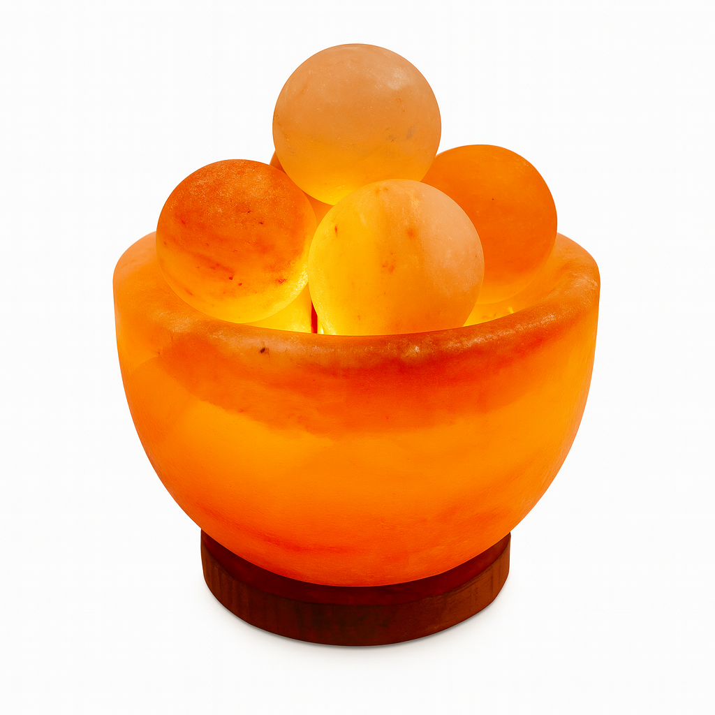 Himalaya Zoutlamp – Schaal met 5 Massageballen – Handgemaakt
