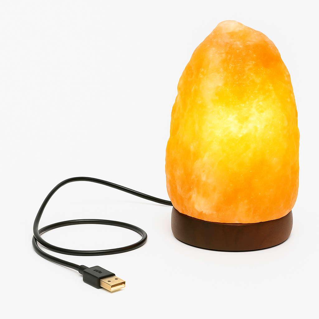 Himalaya Zoutlamp USB – Natuurlijke Vorm – 12cm Hoog – 900g – LED met 8cm Basis