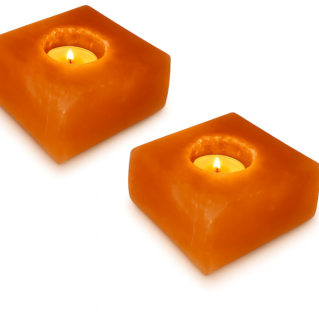 Himalaya Zoutsteen Waxinelichthouders – Set van 2, Voor 1 Waxinelichtje per Houder, 0.6–0.7 kg per stuk