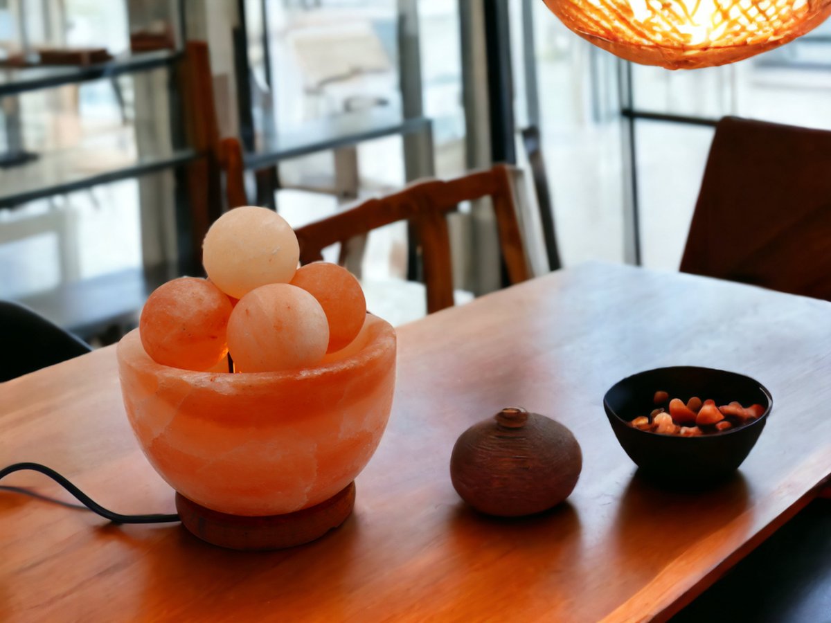 Himalaya Zoutlamp – Schaal met 5 Massageballen – Handgemaakt
