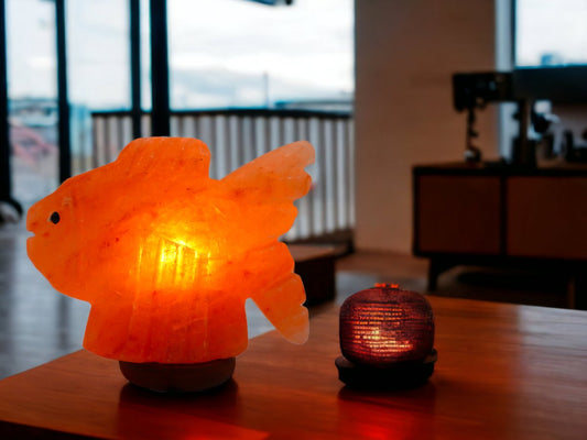 Handgemaakte Fish Sculptuur Himalaya Zoutlamp – 15 cm – 3 KG – Dimfunctie