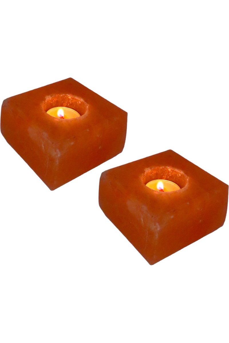 Himalaya Zoutsteen Waxinelichthouders – Set van 2, Voor 1 Waxinelichtje per Houder, 0.6–0.7 kg per stuk