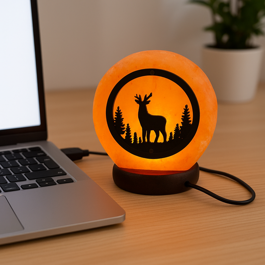 Himalaya Zoutlamp USB – 3D Kerst Hert – 800g – Tafellamp 10x12x5 cm – LED