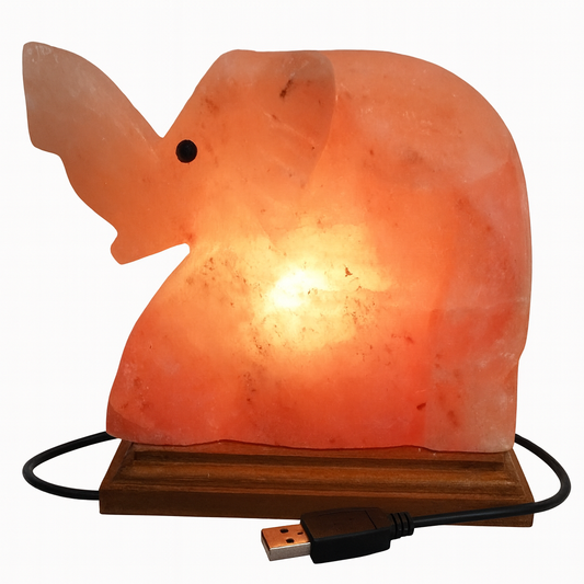 Himalaya Zoutlamp USB – Olifant Vorm – Ca. 10cm – Handgemaakt – LED Tafellamp