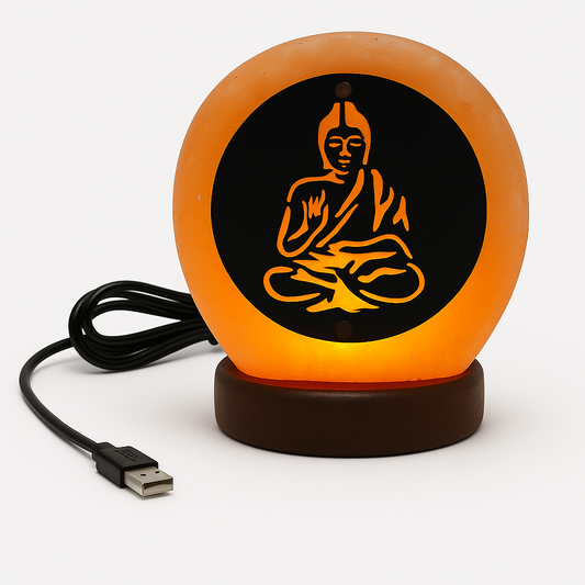 Boeddha Himalaya Zoutlamp USB – LED Tafellamp 10x12x5 cm