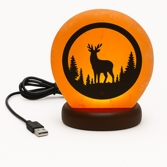 Himalaya Zoutlamp USB – 3D Kerst Hert – 800g – Tafellamp 10x12x5 cm – LED