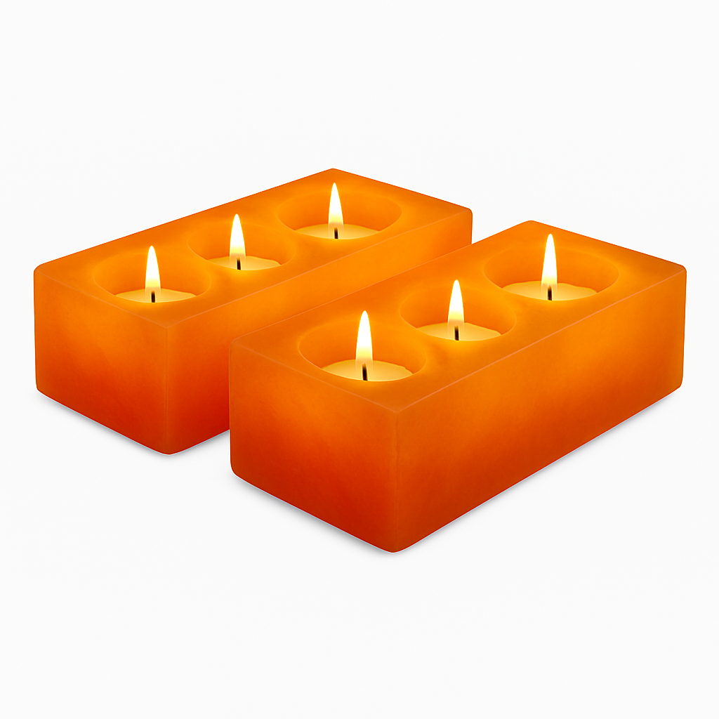 Himalaya Zoutsteen Waxinelichthouders – Set van 2, Voor 3 Waxinelichtjes