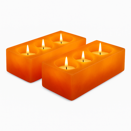 Himalaya Zoutsteen Waxinelichthouders – Set van 2, Voor 3 Waxinelichtjes