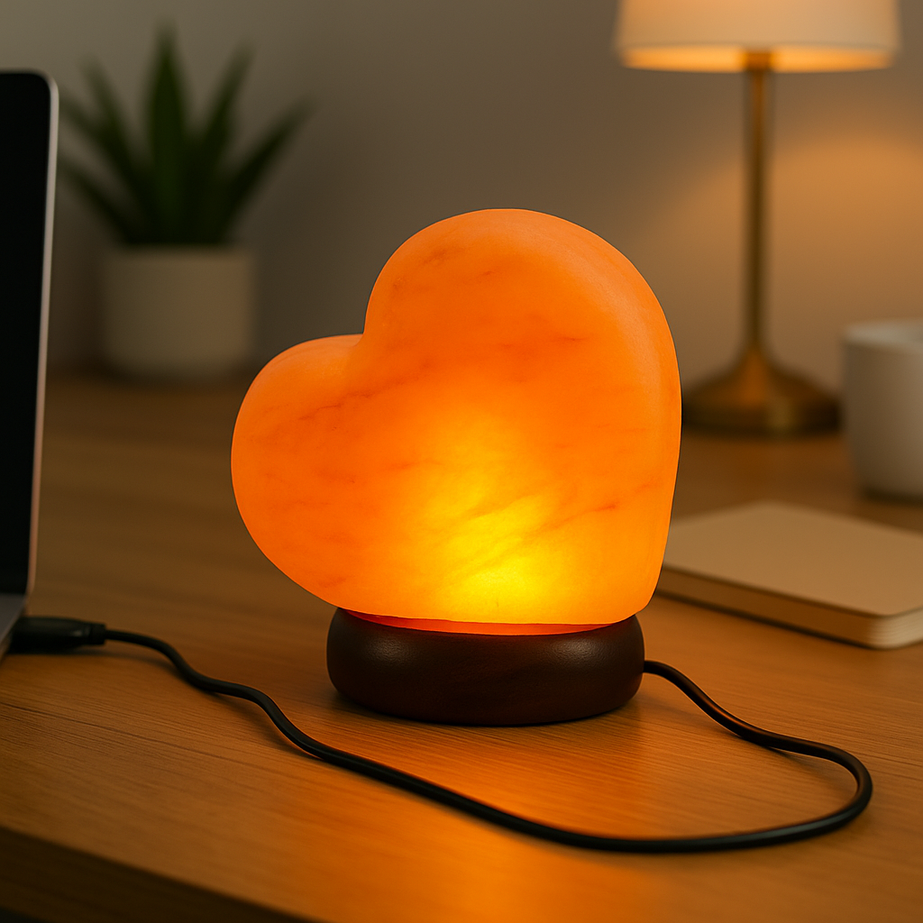 Himalaya Zoutlamp Hartvorm – 12cm Hoog – 900g – LED met Snoer