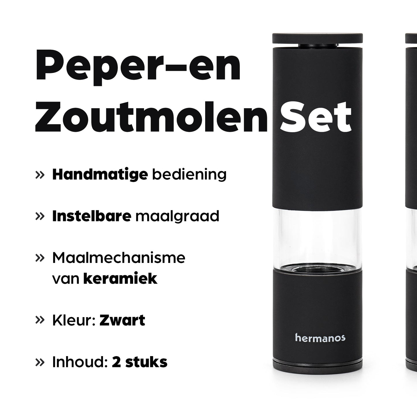 Peper en Zoutmolen Set Handmatig Zwart - Oslo - 19cm