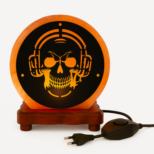 Himalaya Zoutlamp – Skull met Koptelefoon Design – Handgemaakt – 20cm