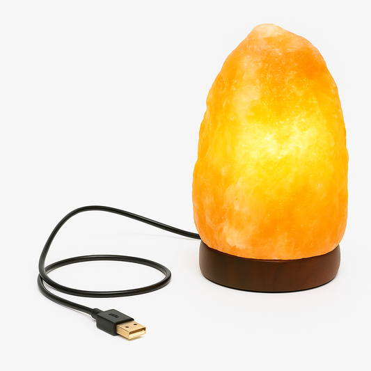 Himalaya Zoutlamp USB – Natuurlijke Vorm – 12cm Hoog – 900g – LED met 8cm Basis